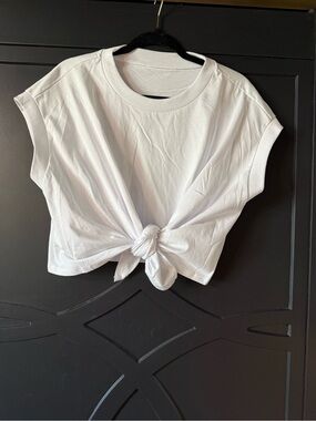 White Knot-Front Short Sleeve Top - Women O/S fits most